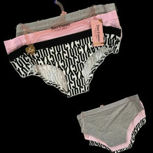 Juicy Couture L Black Name -White- Pink Logo Stamp Waistband Cotton Panties-3 Pk
